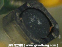 使用銀(Ag)鍍層的電源電感器(Power Inductors)，經(jīng)過推力測試后，零件端點上已經(jīng)看不到任何鍍層的痕跡了，所以其耐推力就比較小。