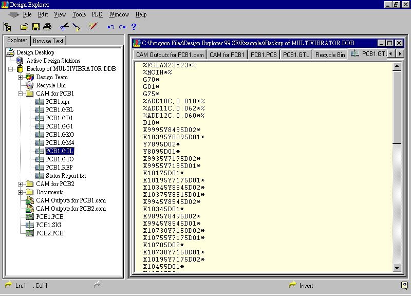 要檢查各Gerber輸出文件，則在瀏覽器中打開CAM Output for PCB1，即可看到一系列Gerber輸出文件。