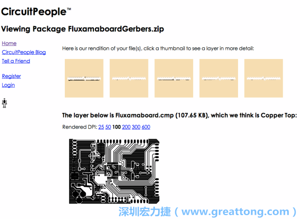 預(yù)覽Gerber格式中最簡單的方式是使用來自Circuit People的免費(fèi)線上工具。